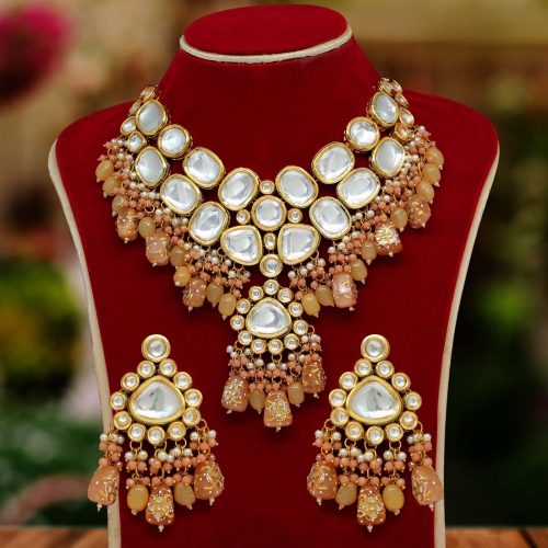 Mustard Yellow Color Kundan Meenakari Necklace Set