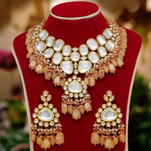 Mustard Yellow Color Kundan Meenakari Necklace Set