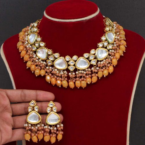 Mustard Yellow Color Kundan Meenakari Necklace Set