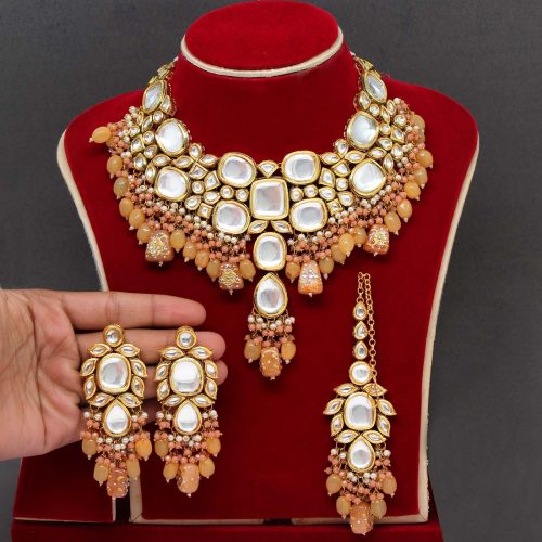 Mustard Yellow Color Kundan Meenakari Necklace Set