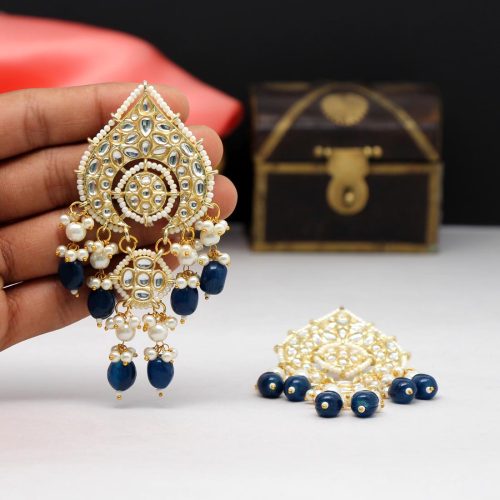 Navy Blue Color Kundan Earrings