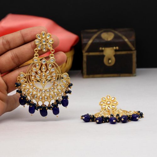 Navy Blue Color Kundan Earrings