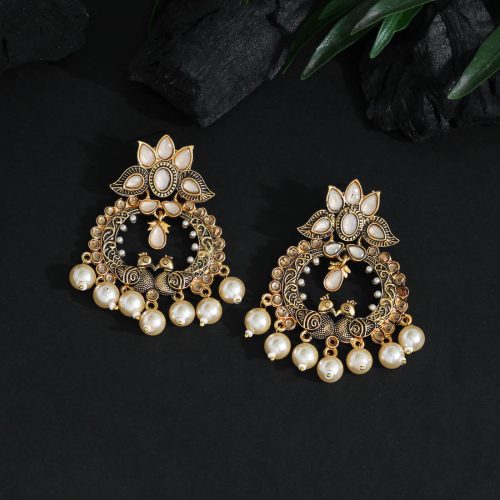 Off White Color Colorful Kundan Antique Earrings