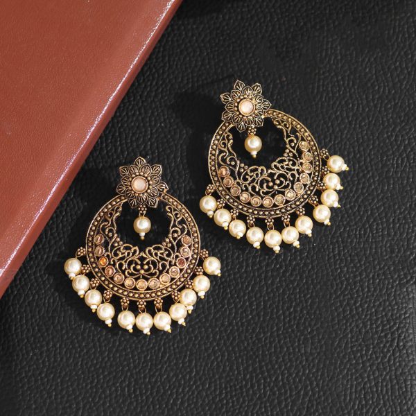 Off White Color Colorful Kundan Antique Earrings-12312