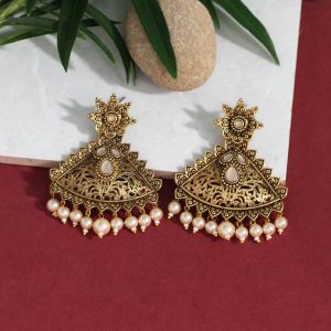 Off White Color Colorful Kundan Antique Earrings-0