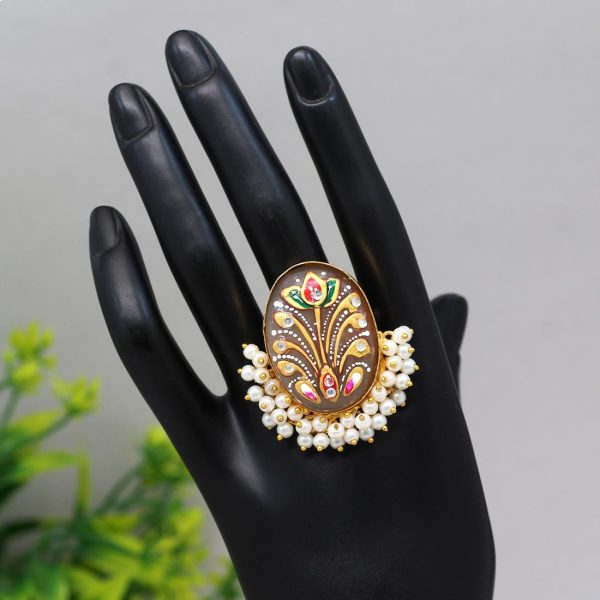 Off White Color Kundan Meenakari Finger Ring For Women-15981