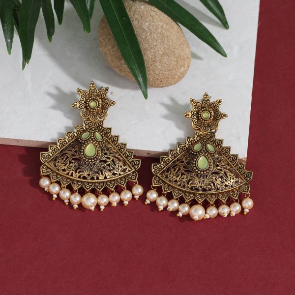 Olive Green Color Antique Earrings-14572