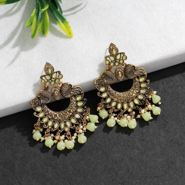 Olive Green Color Colorful Kundan Antique Earrings-14236