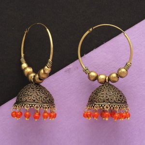 Orange Color Beads Traditional Jhumka Earrings-0