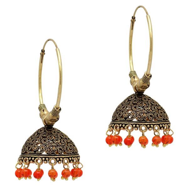 Orange Color Beads Traditional Jhumka Earrings-10786