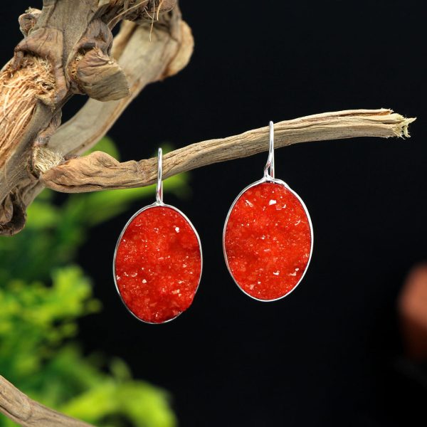 Orange Color Druzy Stone Oxidised Earrings-0