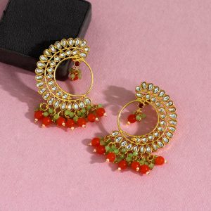 Orange Color Kundan Earrings-0