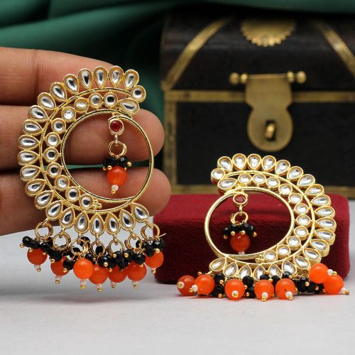 Orange Color Kundan Earrings