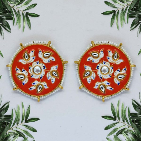 Orange Color Kundan Meenakari Earrings-0