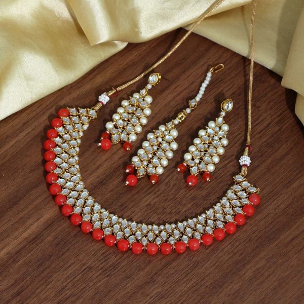 Orange Color Kundan Necklace Set-0