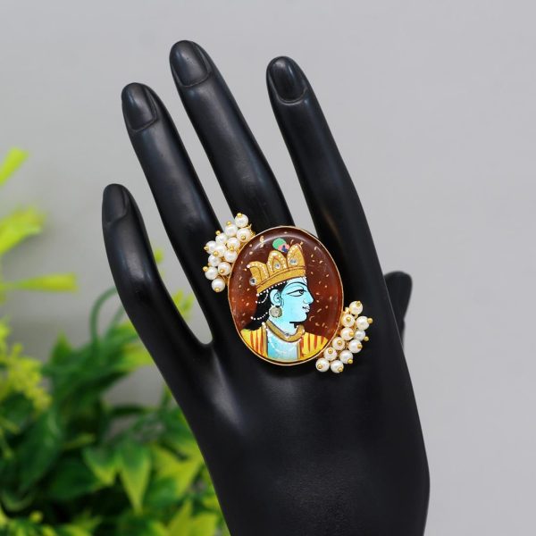 Orange Color Lord Krishna Meenakari Finger Ring For Women-16009