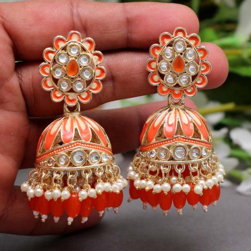 Orange Color Meenakari Earrings