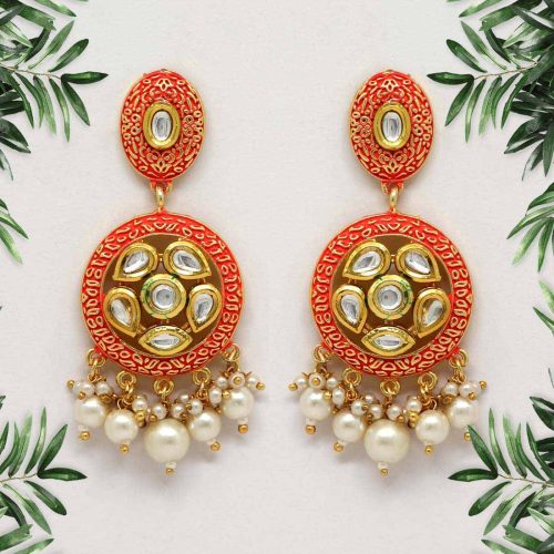 Orange Color Mint Meena Earrings