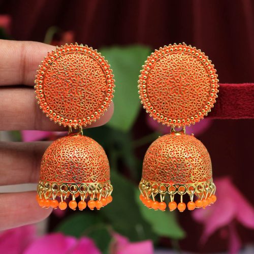 Orange Color Mint Meena Earrings