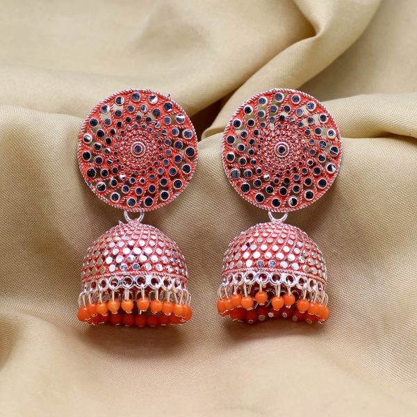 Orange Color Oxidised Mint Meena Earrings-12807