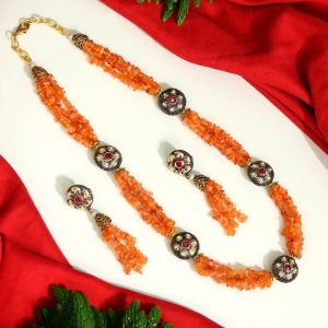 Orange Color Stone Necklace Set-0