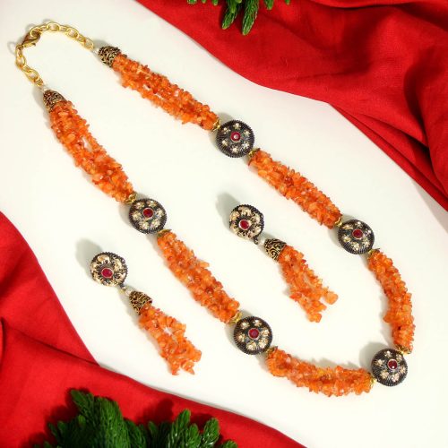 Orange Color Stone Necklace Set