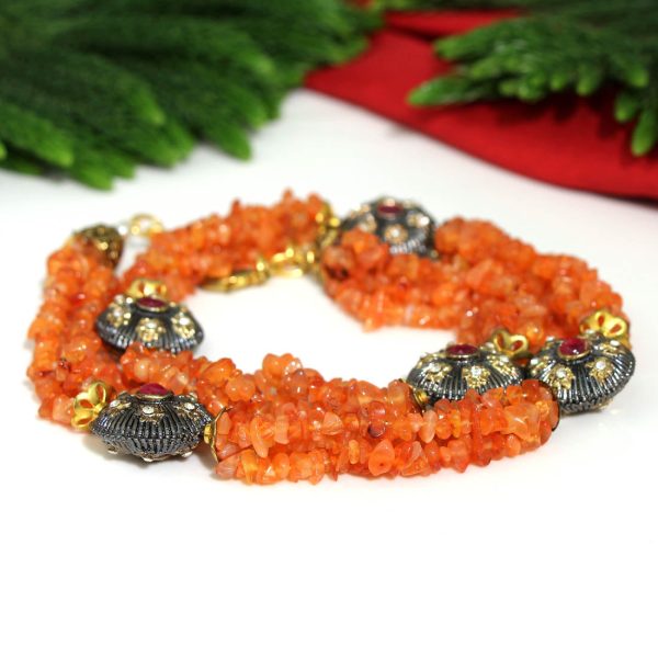 Orange Color Stone Necklace Set-10689