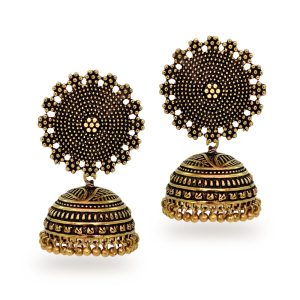 Oxidised Gold Plated Handmade Jhumka Brass Earrings-0