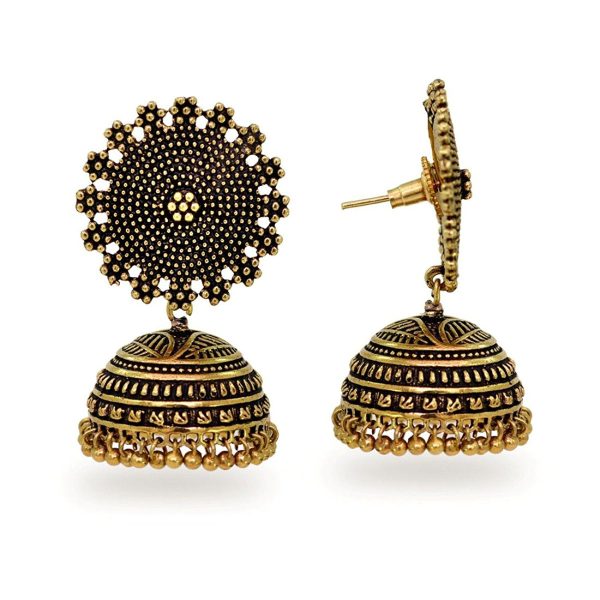 Oxidised Gold Plated Handmade Jhumka Brass Earrings-10771