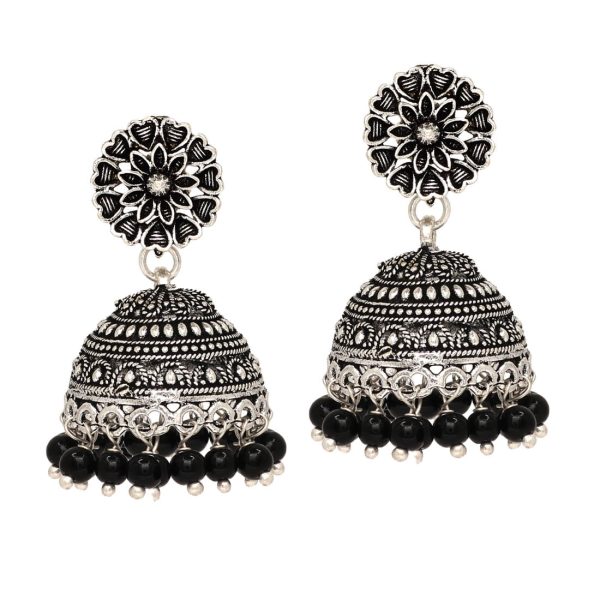 Oxidised Silver Plated Black Color Earrings Jewellery-0