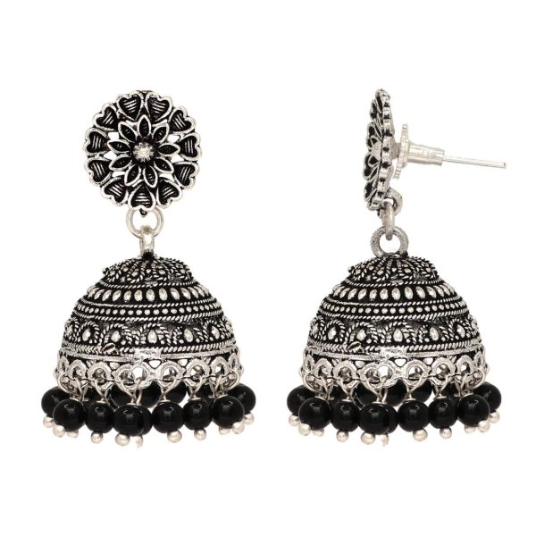 Oxidised Silver Plated Black Color Earrings Jewellery-10780
