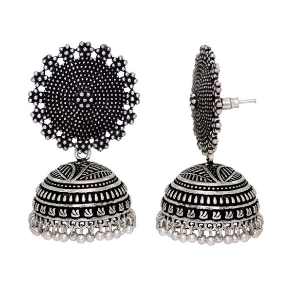 Oxidised Silver Plated Handmade Jhumka Brass Earrings-10774