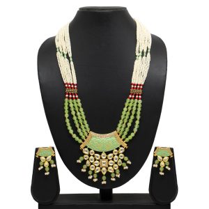 Paroot Green Color Kundan Meenakari Necklace Set-0