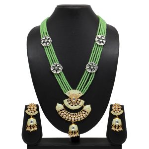 Paroot Green Color Kundan Meenakari Necklace Set-0