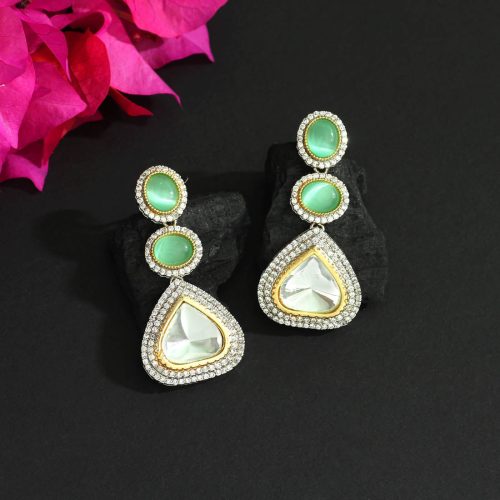 Parrot Green Color American Diamond Earrings