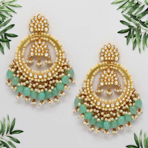 Parrot Green Color Kundan Earrings