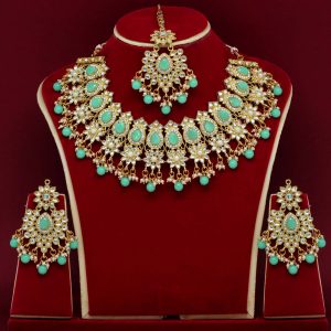 Parrot Green Color Kundan Necklace Set-0