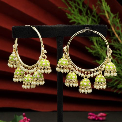 Parrot Green Color Meenakari Earrings