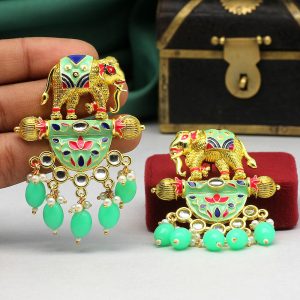 Parrot Green Color Meenakari Earrings-0
