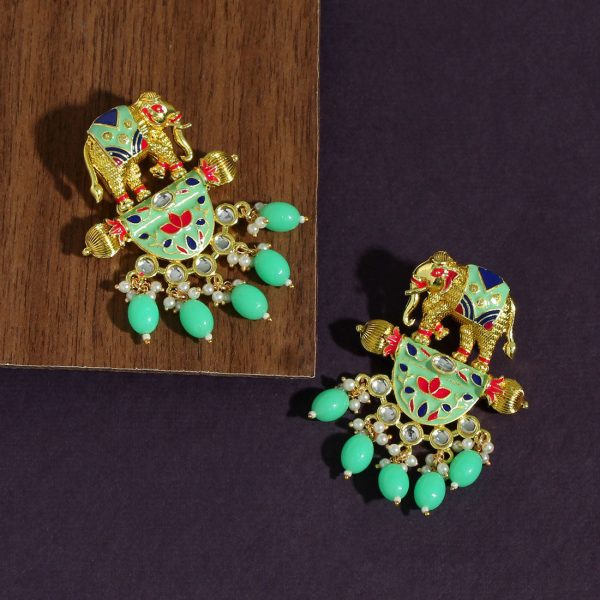 Parrot Green Color Meenakari Earrings-3539