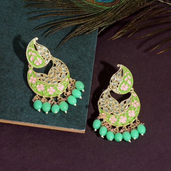 Parrot Green Color Meenakari Earrings-3803