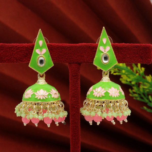 Parrot Green Color Meenakari Earrings-3829