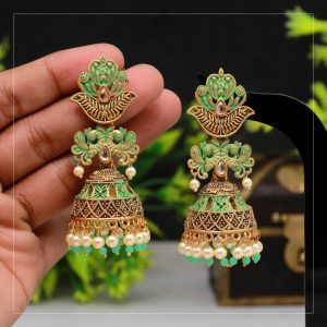 Parrot Green Color Mint Meena Earrings-0