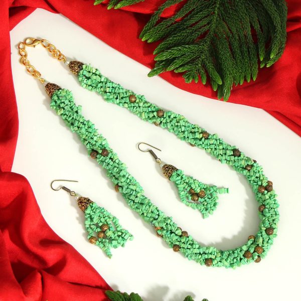 Parrot Green Color Onyx Stone Necklace Set-0