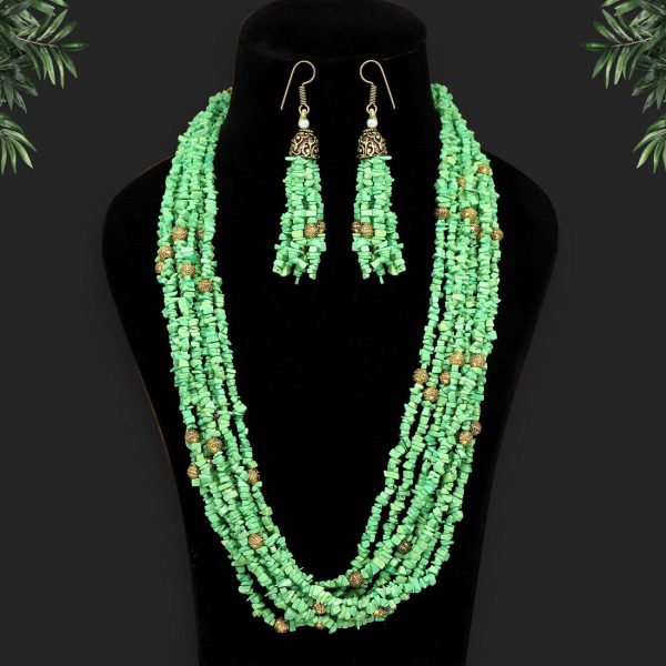 Parrot Green Color Onyx Stone Necklace Set-10695