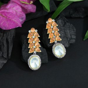 Peach Color American Diamond Earrings-0