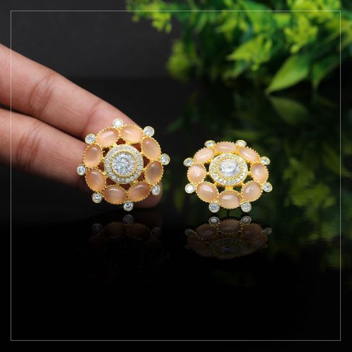 Peach Color Antique American Diamond Stud Earrings