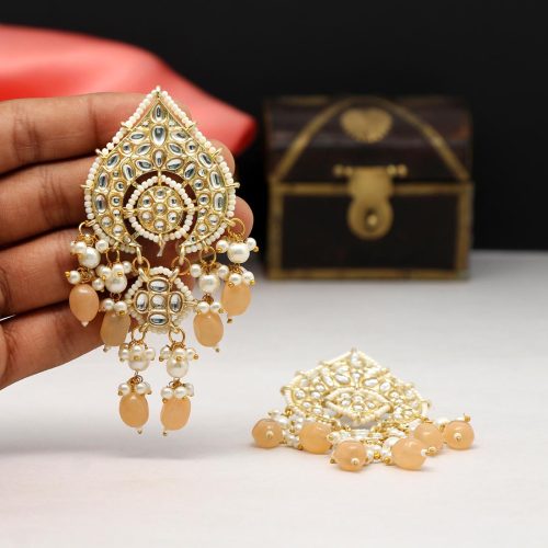 Peach Color Kundan Earrings