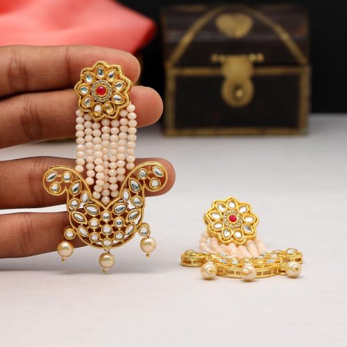 Peach Color Kundan Earrings