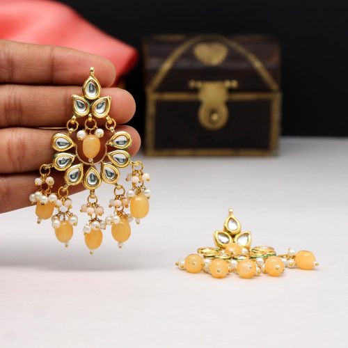 Peach Color Kundan Earrings